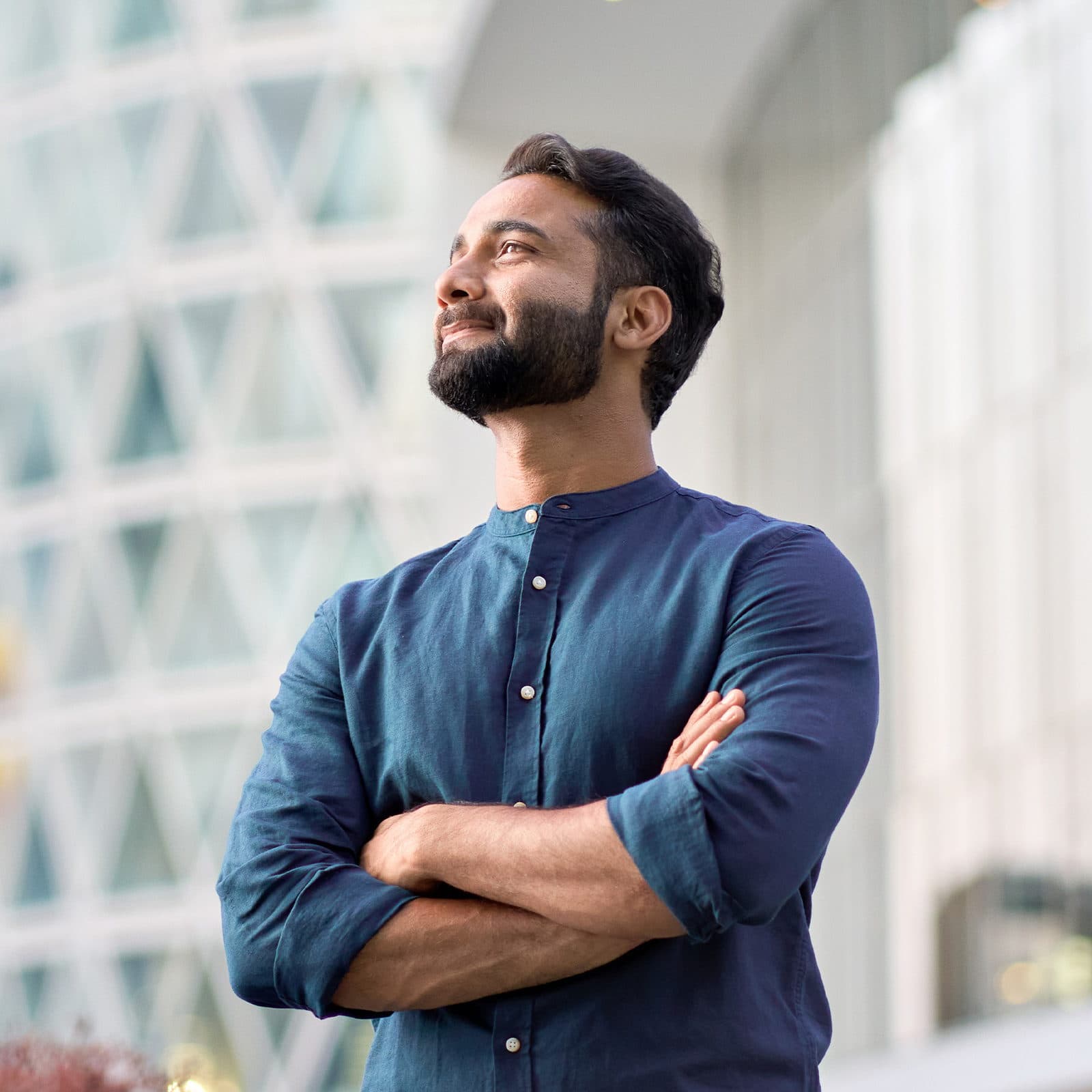Confident man smiling outdoors